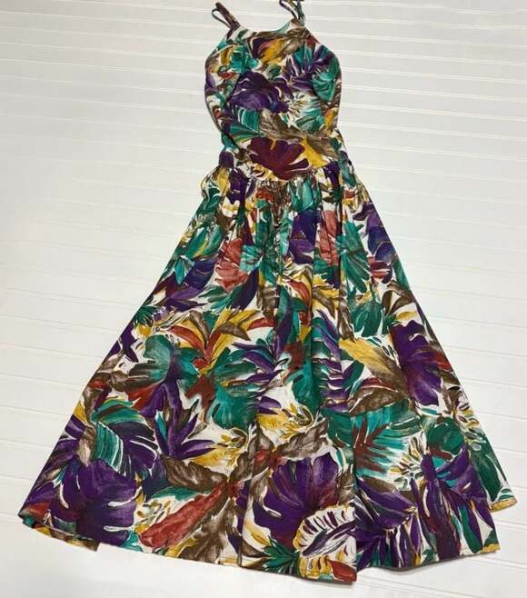 Geary Roark Kamisato Dresses & Skirts - Vintage Geary Roark Kamisato Tropical Floral Print Cotton Maxi Dress Size 14
